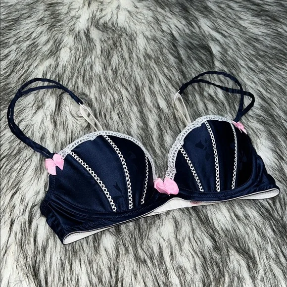 Victorias’s Secret Sexy Little Things Navy Damask Balconette Push Up Bra 32C - Picture 1 of 13